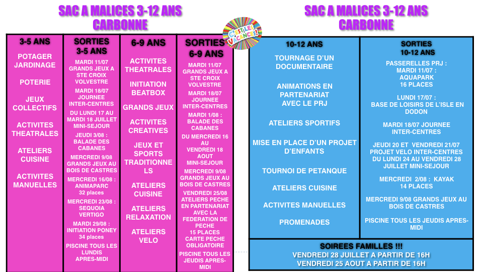 Programme des vacances d'été 2017 de la MJC de Carbonne.